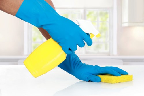 Carpet cleaning equipment restoring a living room floor