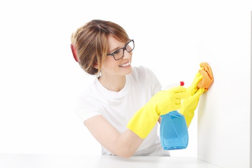 Cleaner using PPE during a carpet cleaning job in Mill Hill